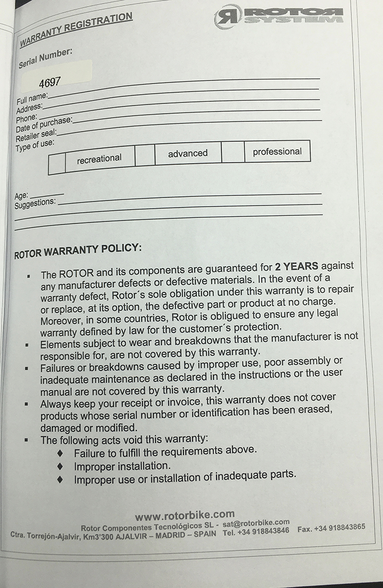 Rotr crankset warranty